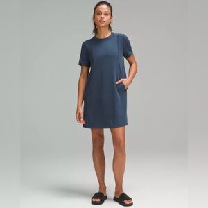 Lululemon Ribbed Softstreme T Shirt Dress Navy Blue Size 8 Medium Short Sleeve
